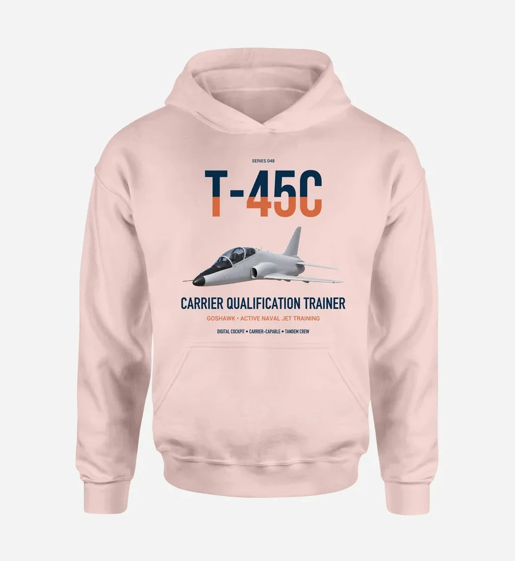 T-45C Goshawk design on pink double-side hoodie, single-side print