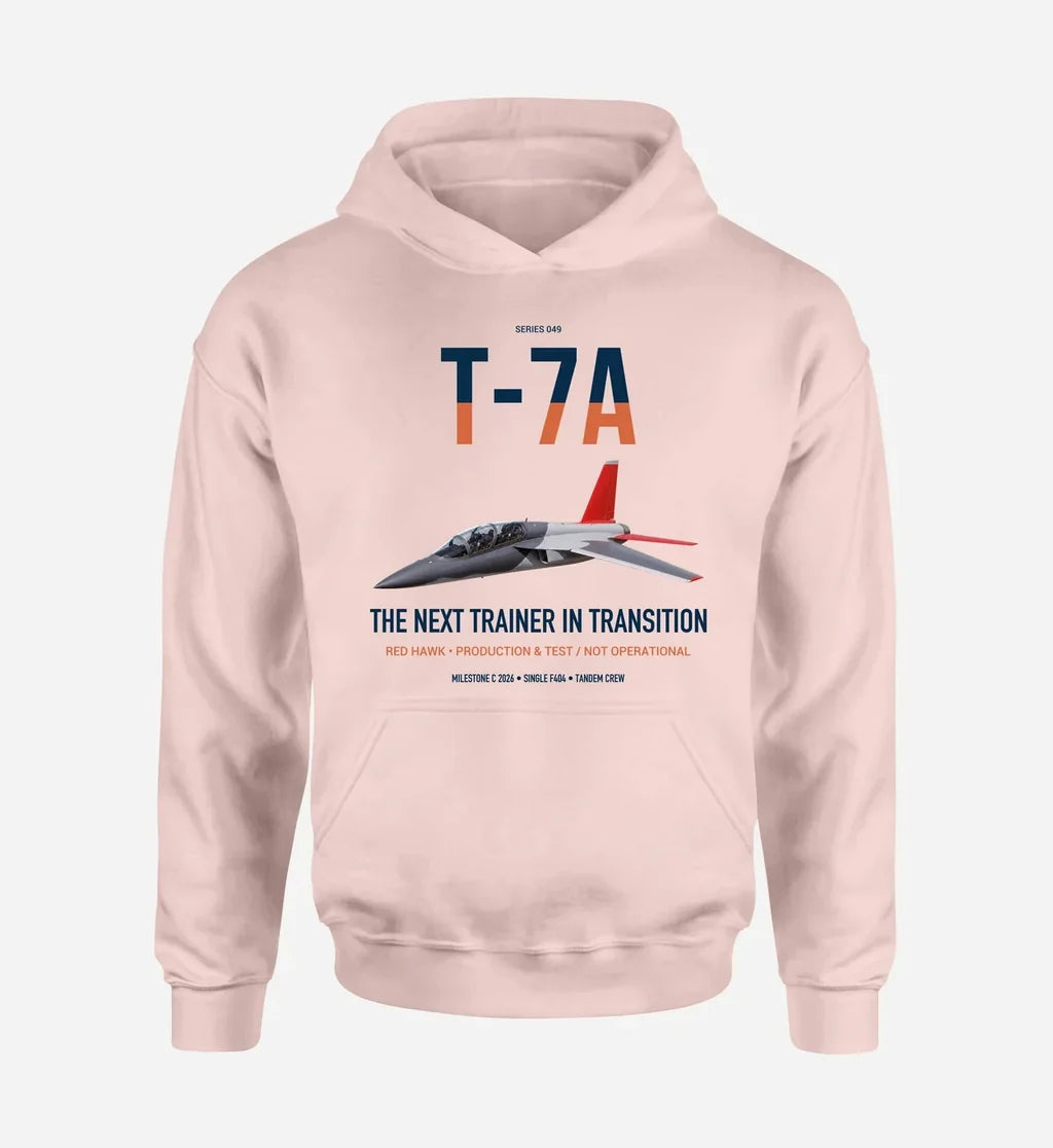 T-7A Red Hawk design on pink double-side hoodie, single-side print