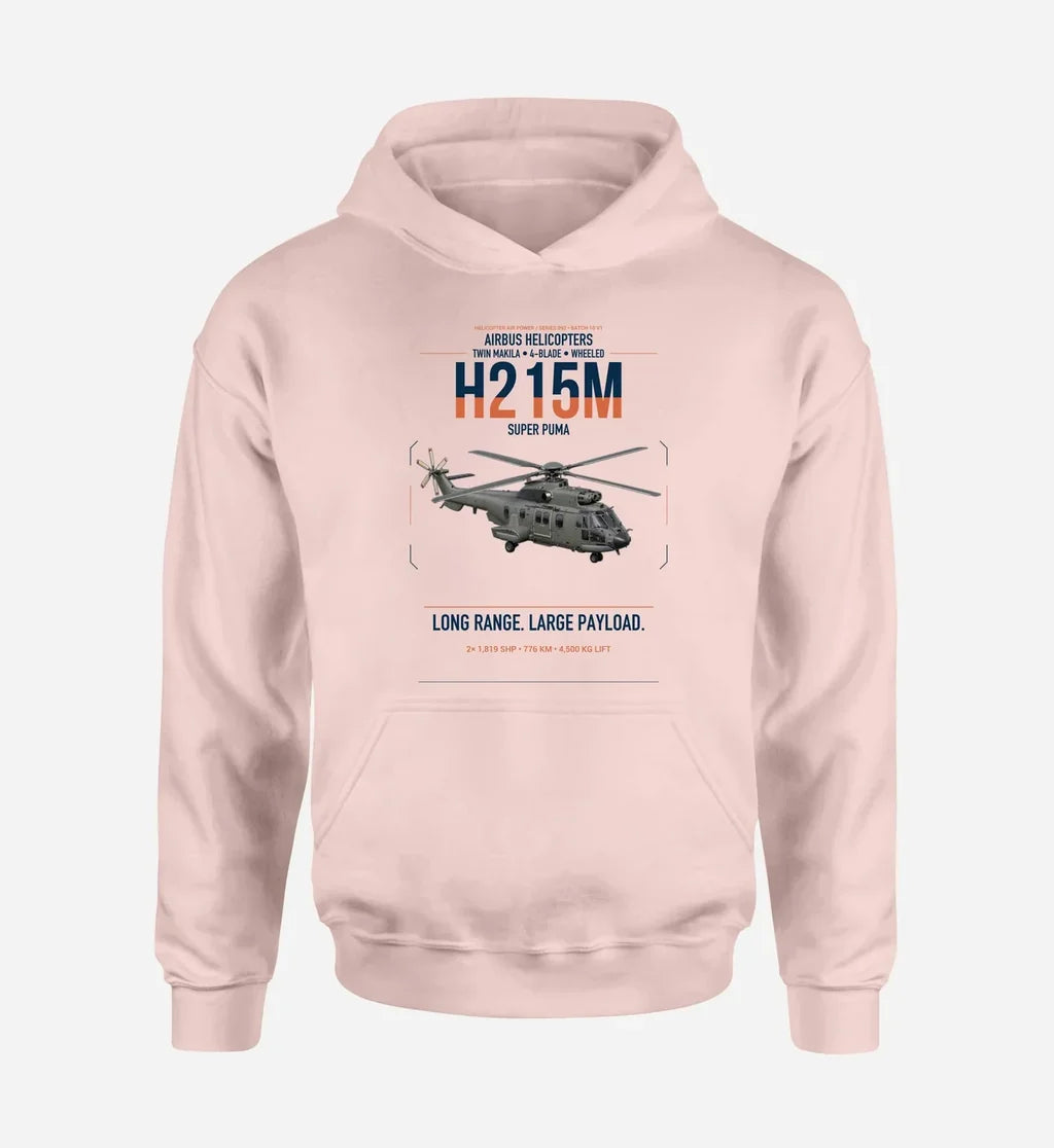 Airbus H215M design on pink double-side hoodie, single-side print