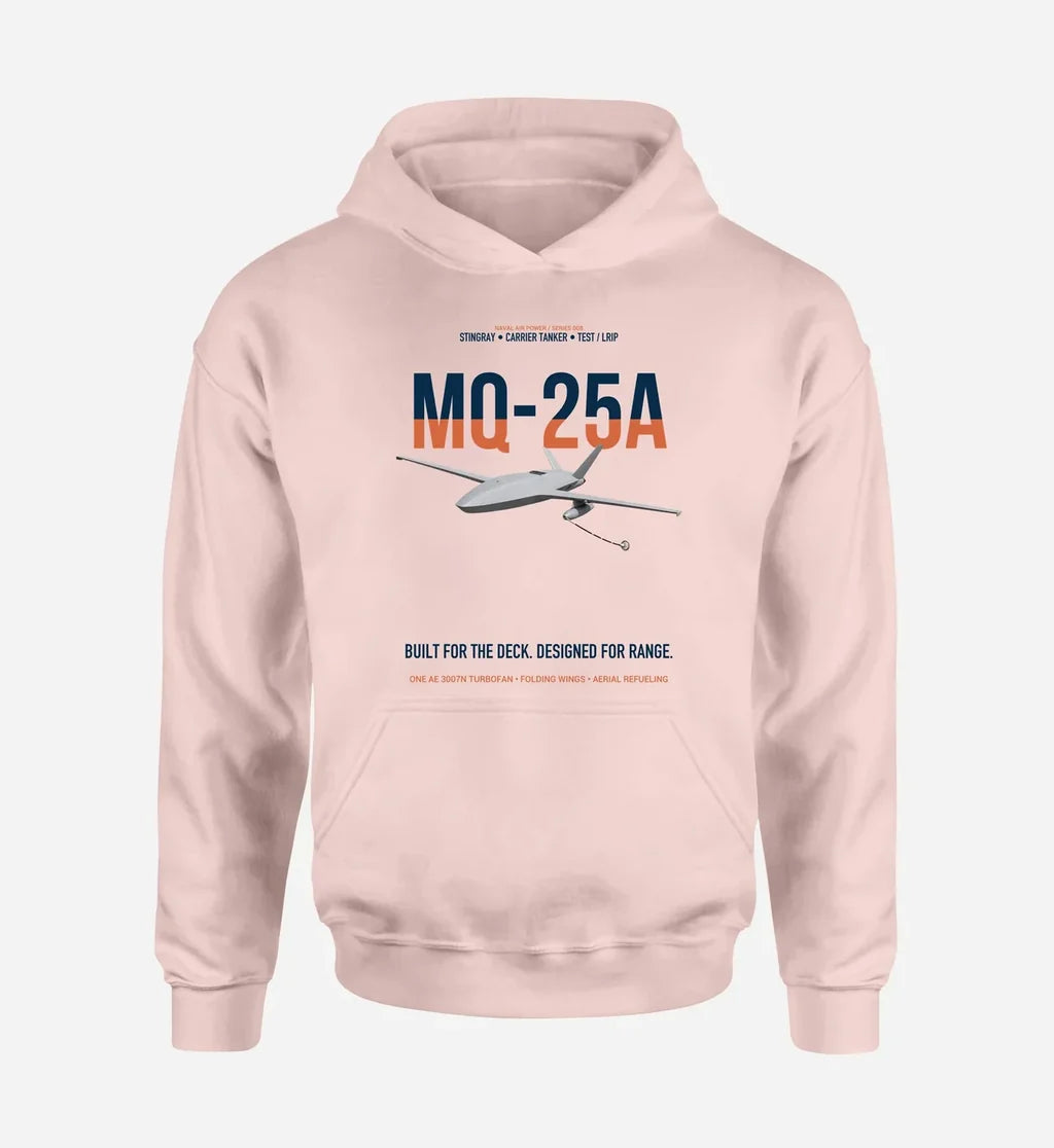 MQ-25A STINGRAY design on pink double-side hoodie, single-side print