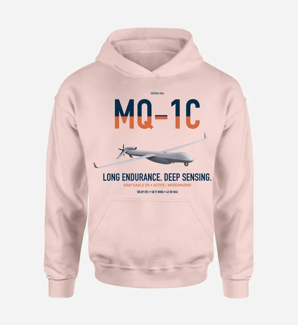 MQ-1C Gray Eagle ER design on pink double-side hoodie, single-side print