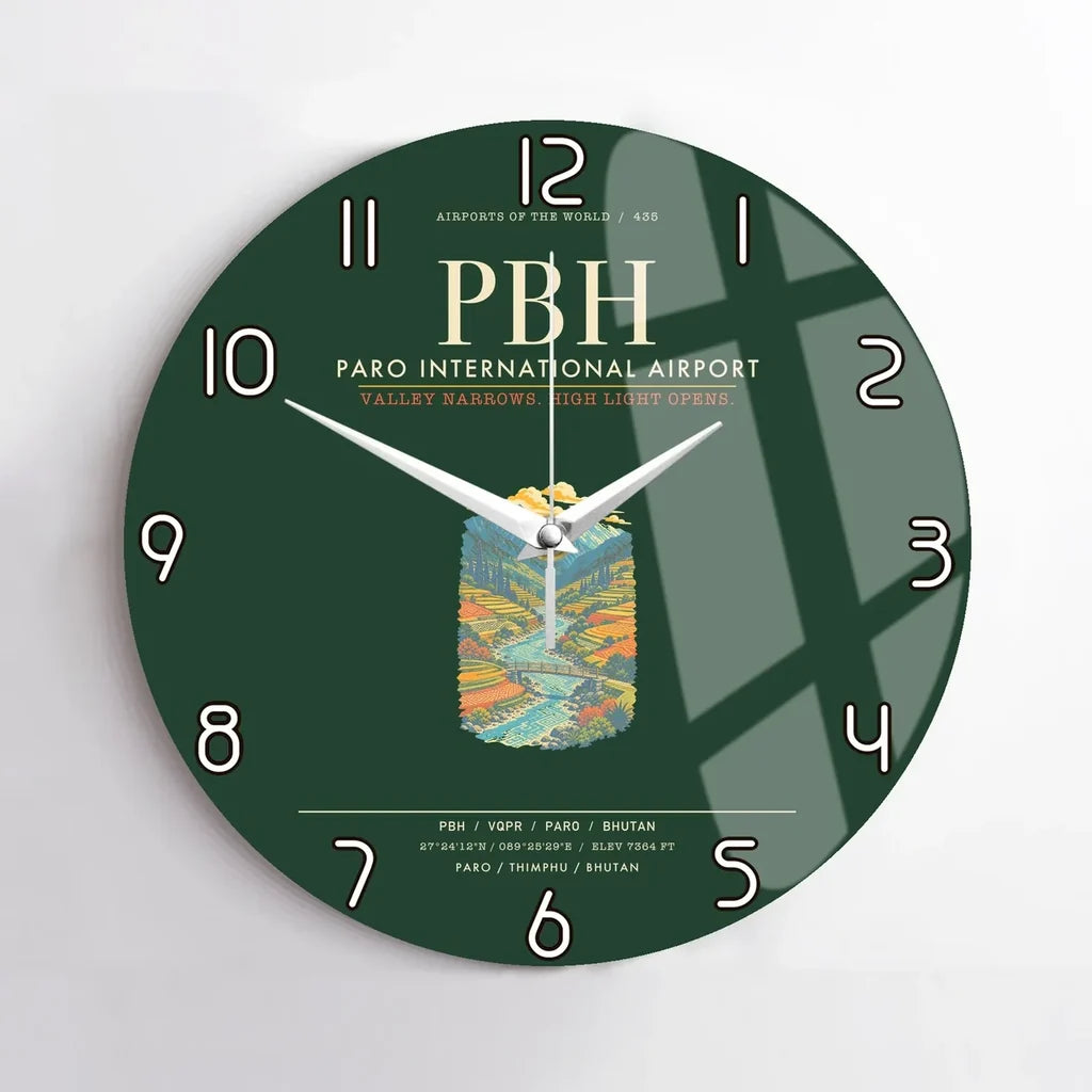 Paro International Airport PBH Wall-Clock No-Frame - Dark Green