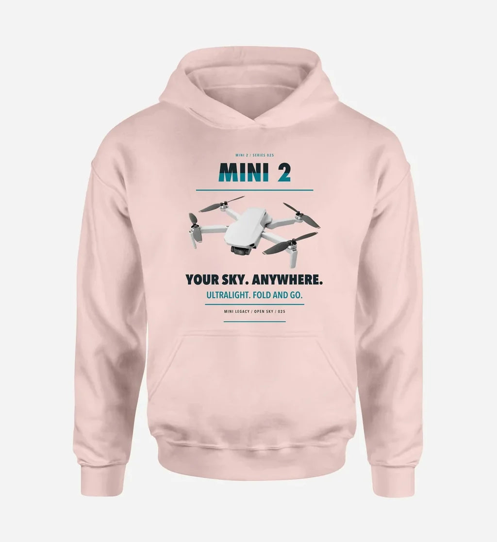 DJI Mini 2 design on pink hoodie single side