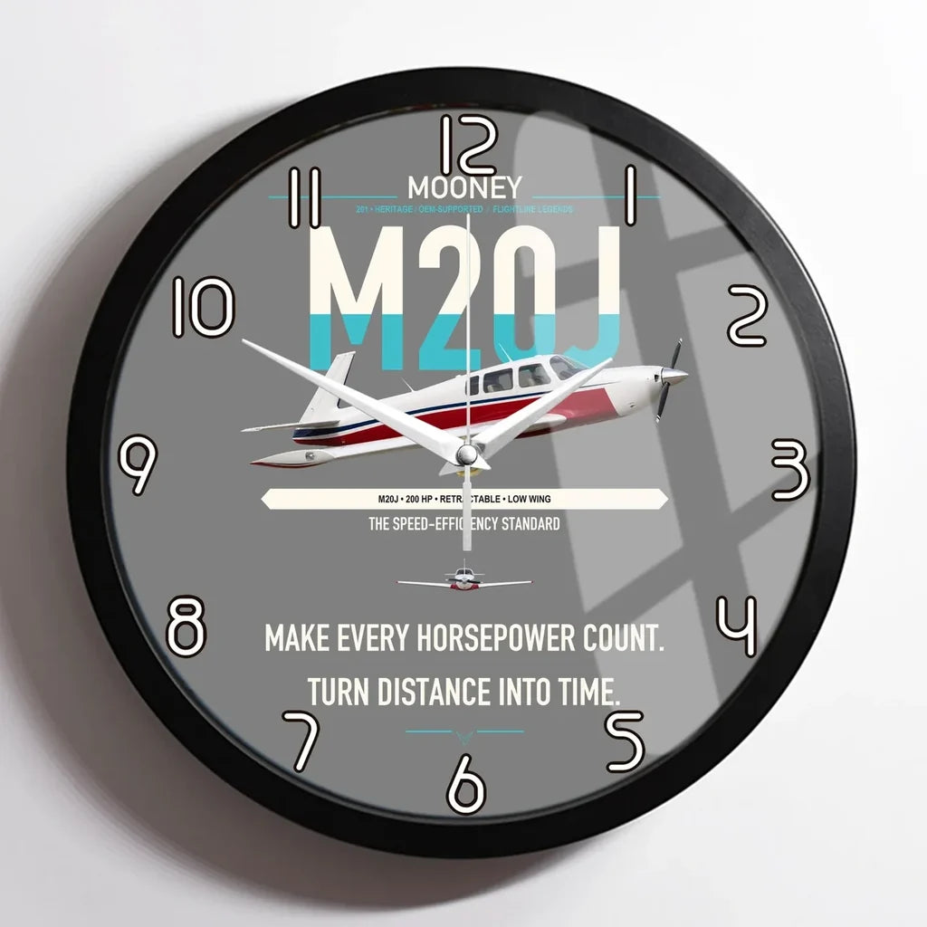 Mooney M20J 201 design on gray framed wall clock