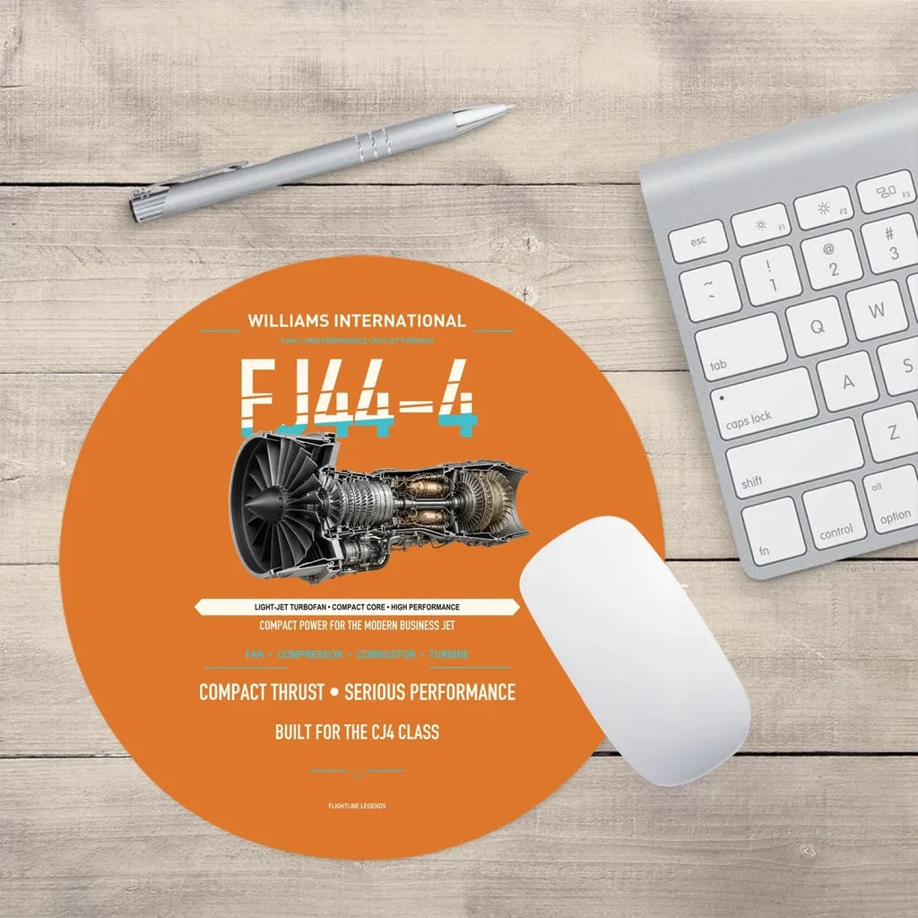 FJ44-4 design on orange round mouse pad