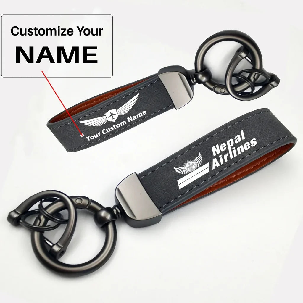 Nepal Airlines Horseshoe Buckle key chain, Gray + Name