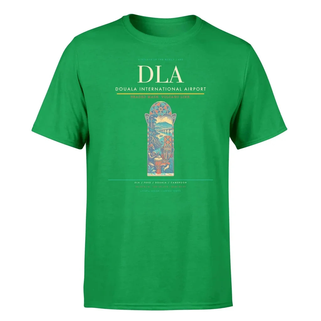 Douala International Airport (DLA) T-Shirt single-side front print in Green | douala-international-airport-dla-double-side-t-shirt