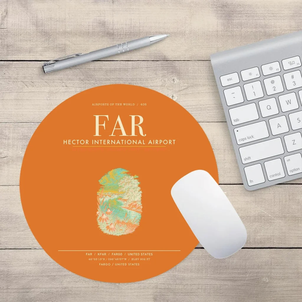 Hector International Airport (FAR) design on orange round mouse pad
