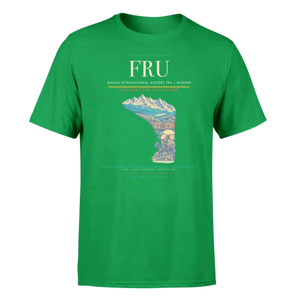 Manas International Airport (FRU) T-Shirt single-side front print in Green | manas-international-airport-fru-double-side-t-shirt