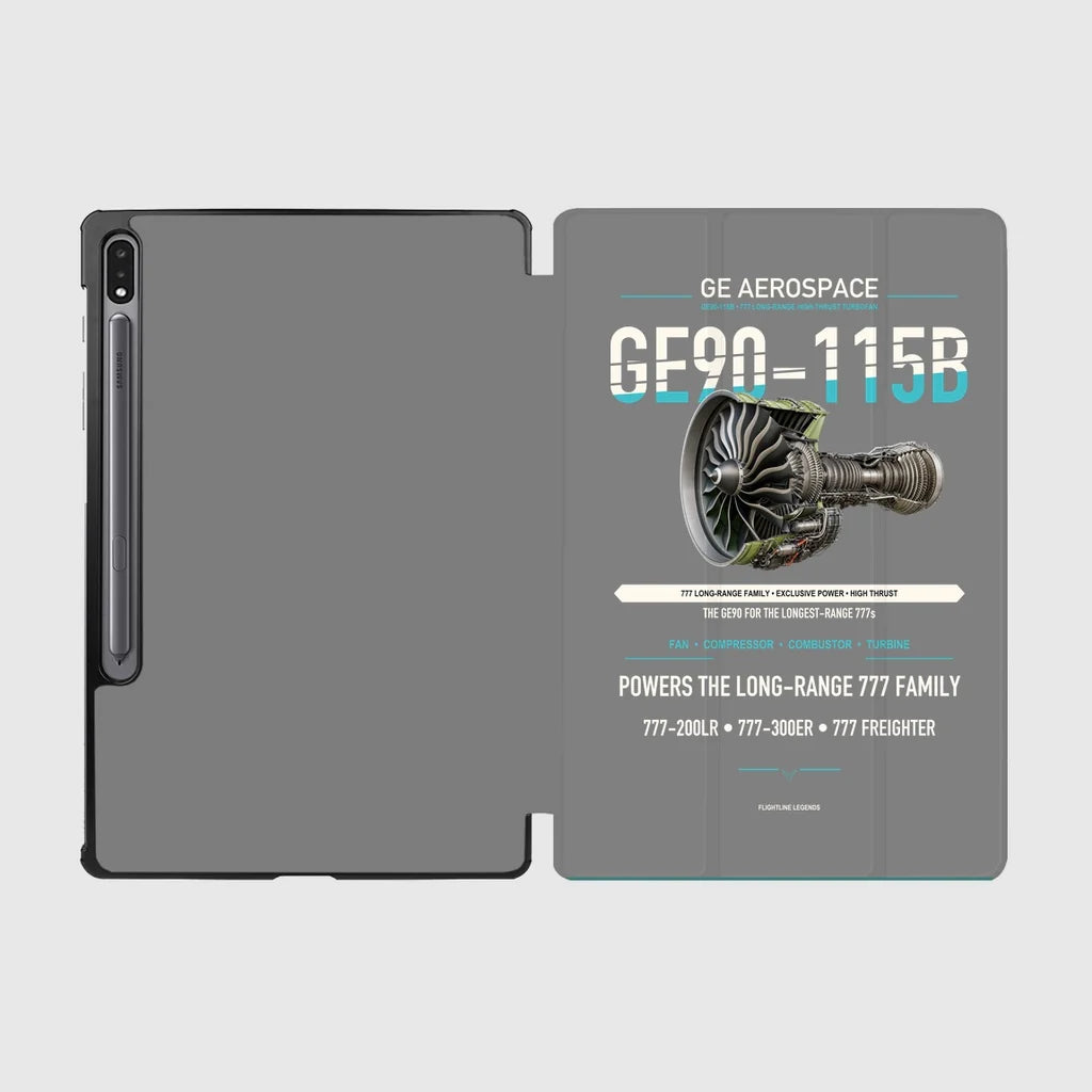 GE90-115B design on gray samsung tablet tablet case