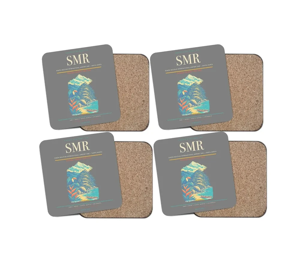 Simón Bolívar International Airport (SMR) design on gray 4 pieces set coaster