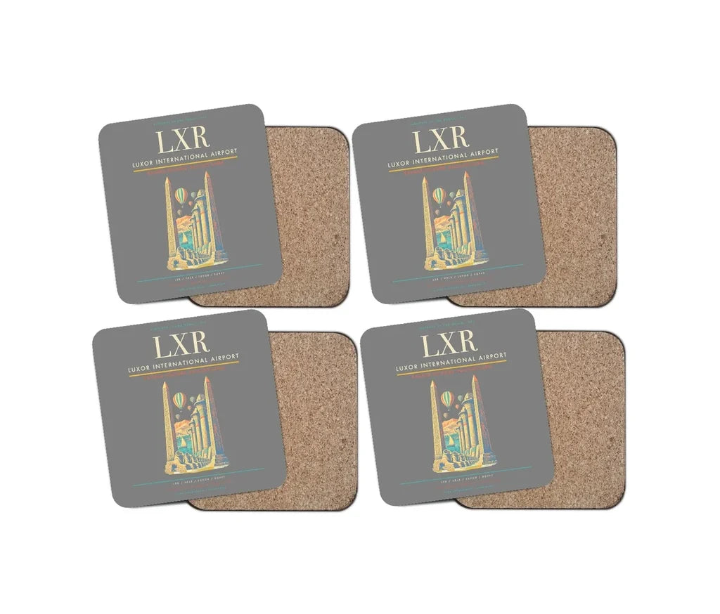Luxor International Airport (LXR) design on gray 4 pieces set coaster