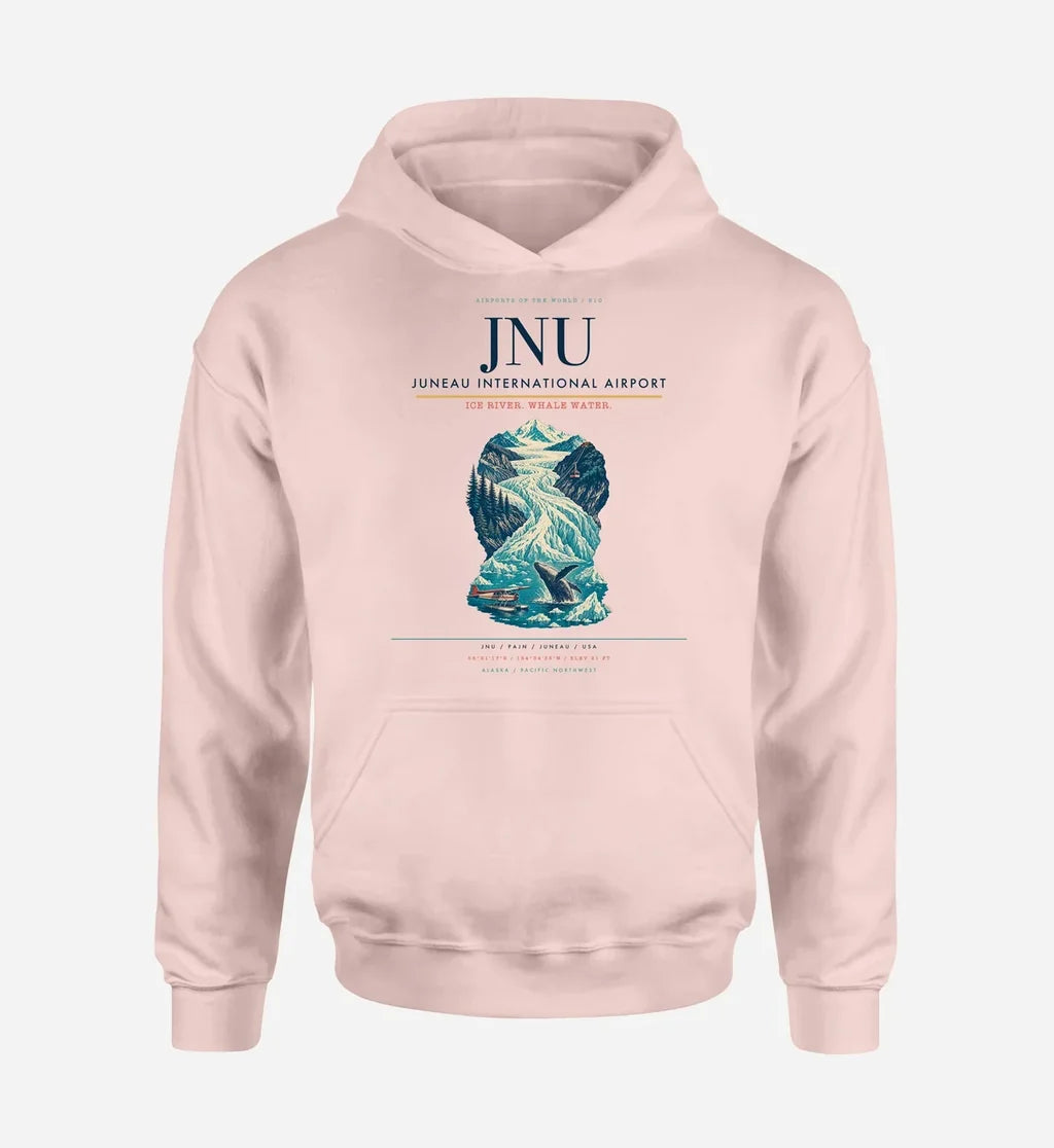 Juneau International Airport (JNU) design on pink hoodie single-side print