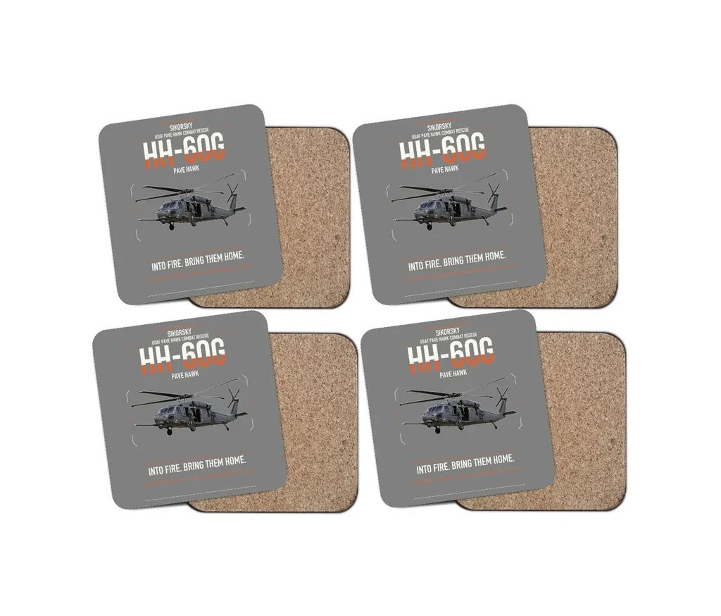 Sikorsky HH-60G Pave Hawk design on gray 4 pieces set coaster