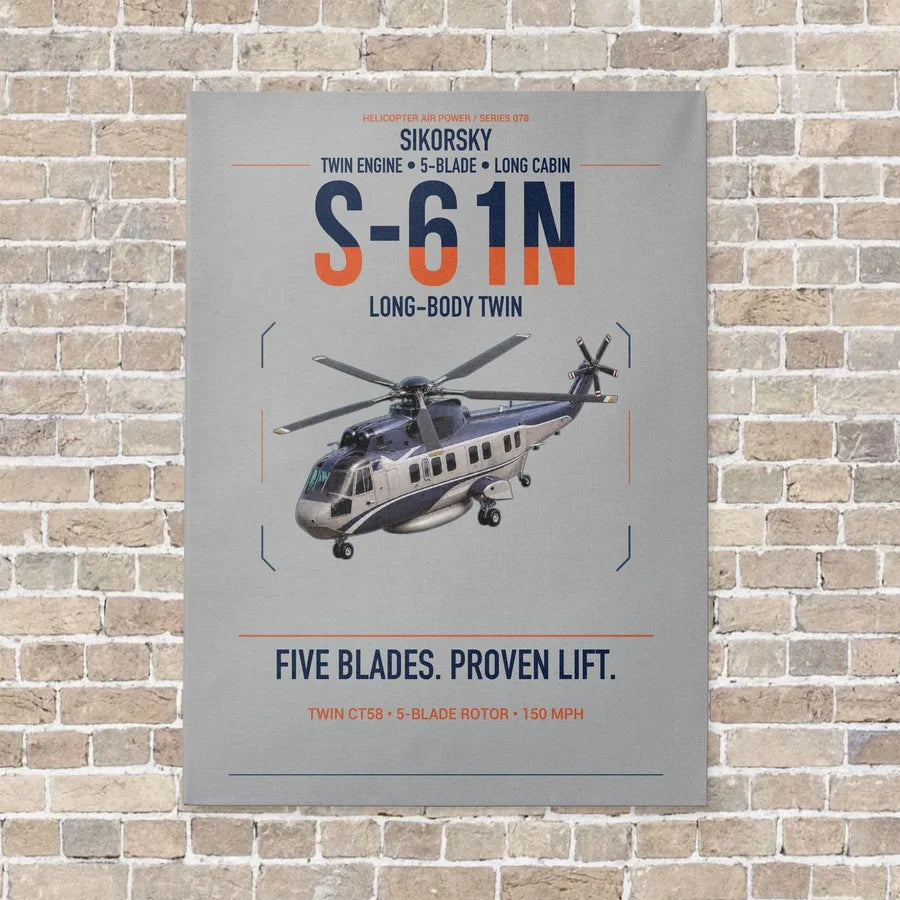 Sikorsky S-61N vertical canvas print - no frame - light gray background