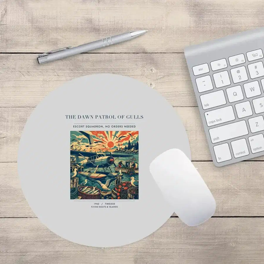 VINTAGE G4411 - The Dawn Patrol Of Gulls - Designed Mouse Pads design on lightgray round