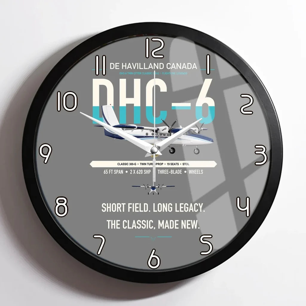 DHC-6 Twin Otter Classic 300-G design on gray framed wall clock
