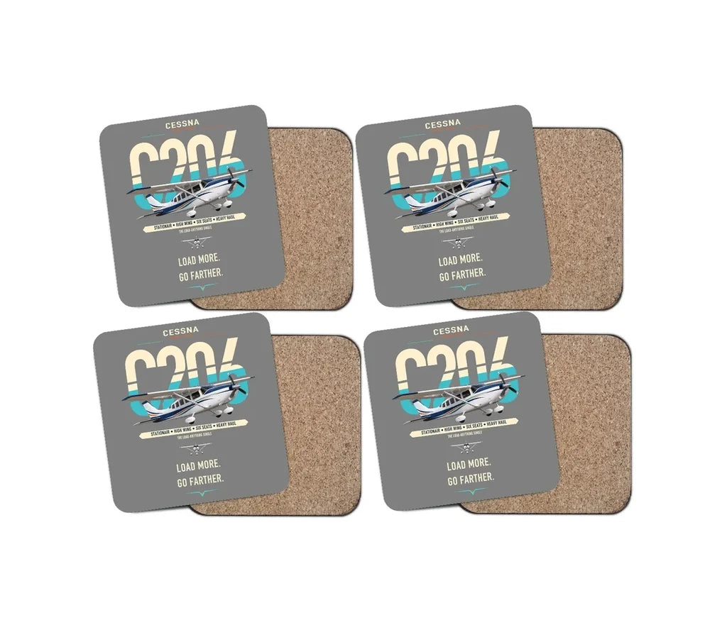 Cessna 206 Stationair design on gray 4 pieces set coaster