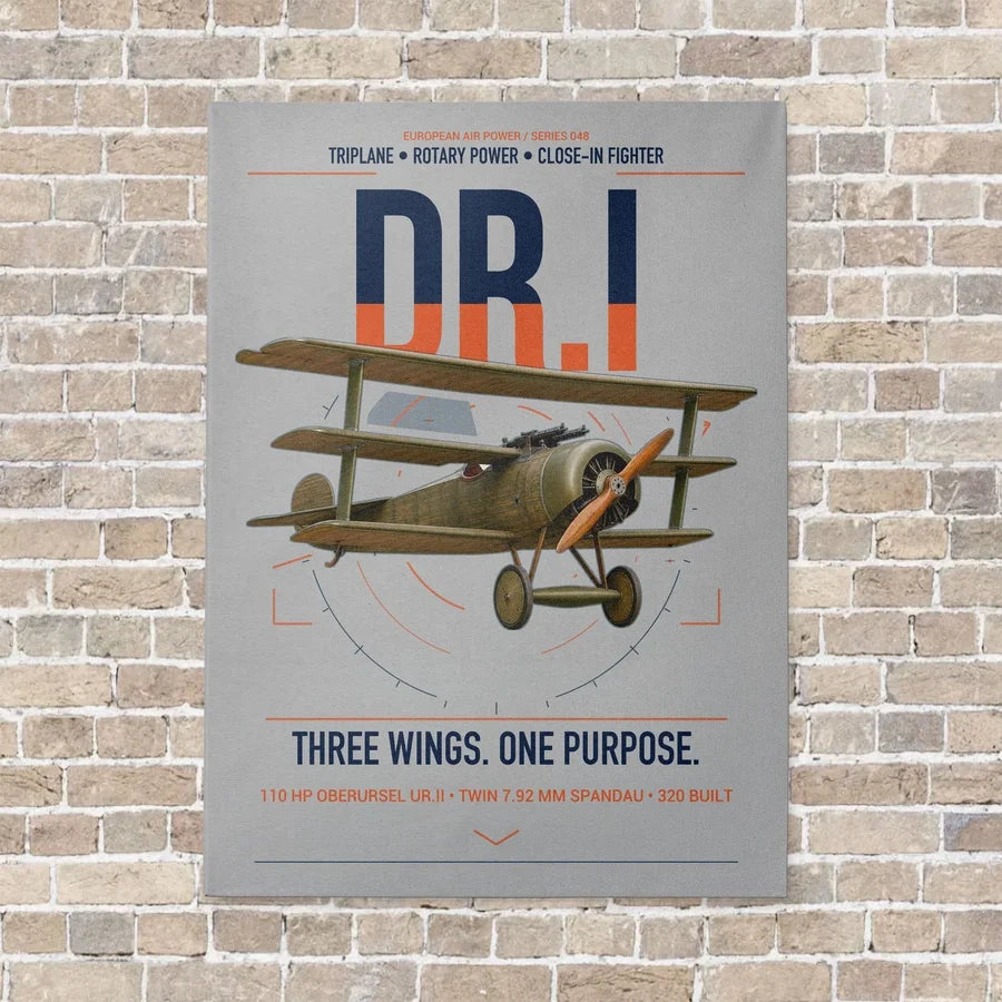 Fokker Dr.I vertical canvas print - no frame - light gray background