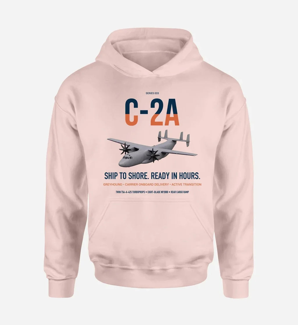 C-2A Greyhound design on pink double-side hoodie, single-side print