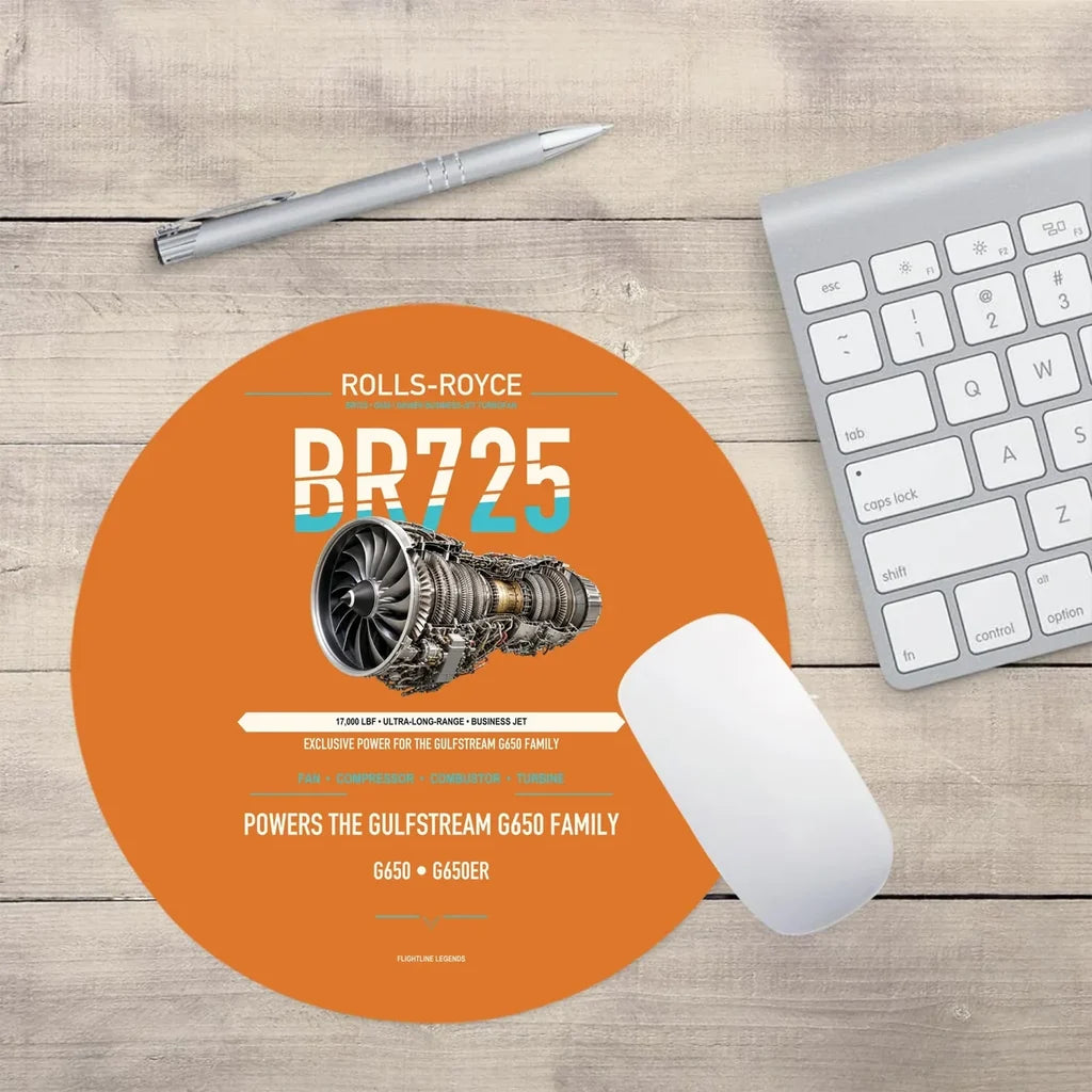 BR725 design on orange round mouse pad