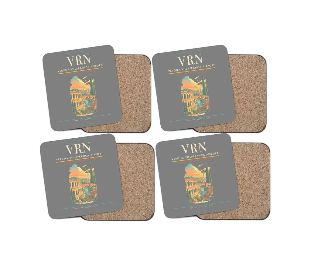 Verona Villafranca Airport (VRN) design on gray 4 pieces set coaster