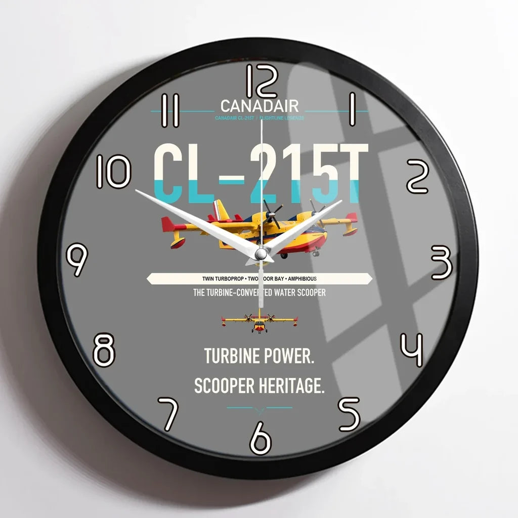 Canadair CL-215T design on gray framed wall clock