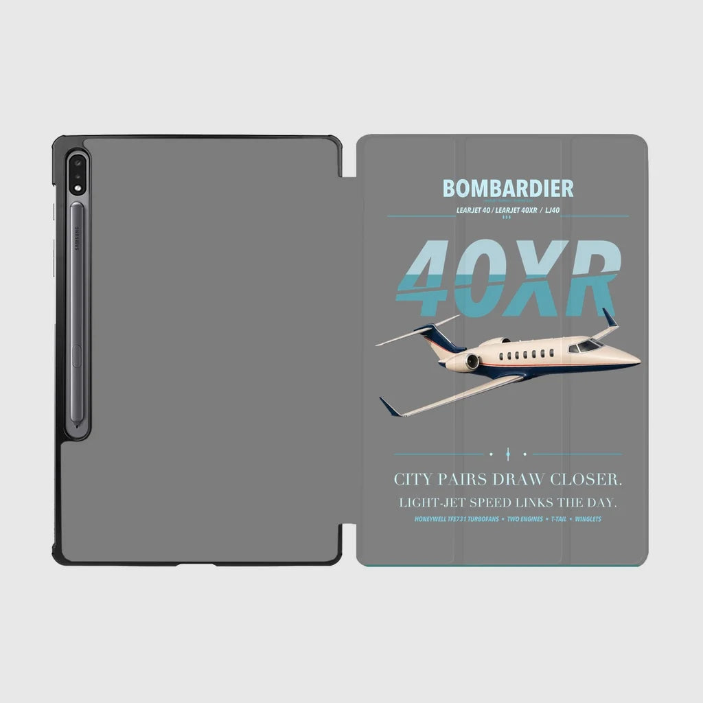 Bombardier Learjet 40XR design on gray samsung tablet tablet case