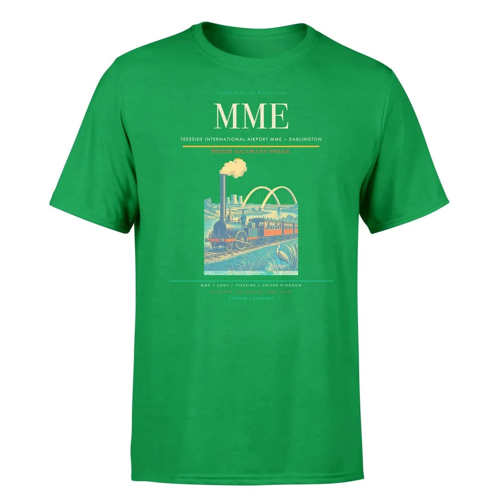 Teesside International Airport (MME) T-Shirt single-side front print in Green | teesside-international-airport-mme-double-side-t-shirt