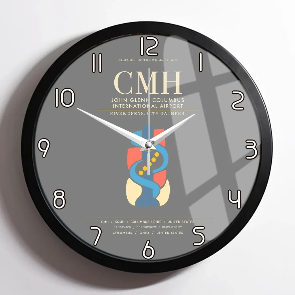 John Glenn Columbus International Airport CMH Wall-Clock Framed - Gray