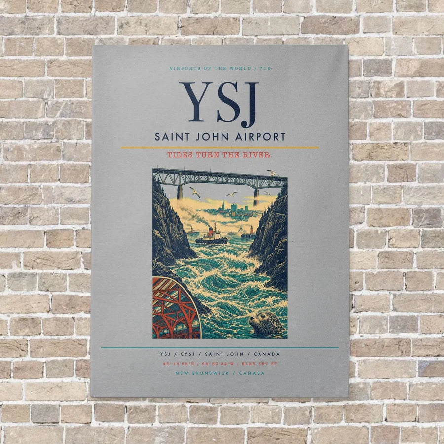 Saint John Airport YSJ vertical canvas print - no frame - light gray background