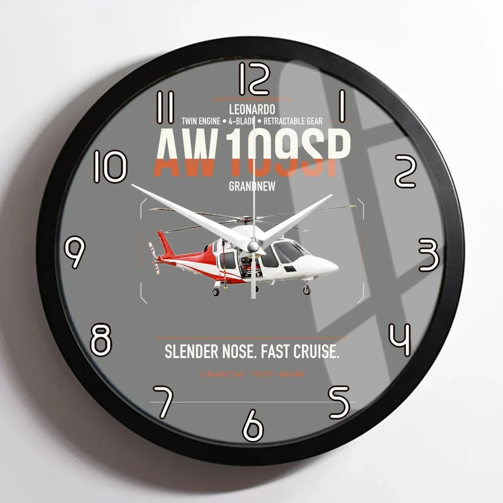 Leonardo AW109SP GrandNew design on gray framed wall clock