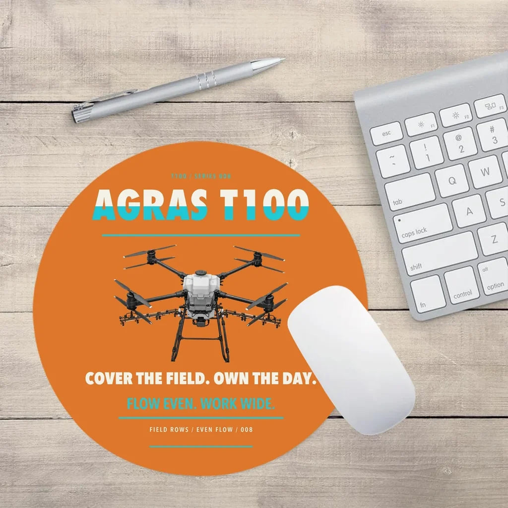 DJI Agras T100 design on orange round mouse pad