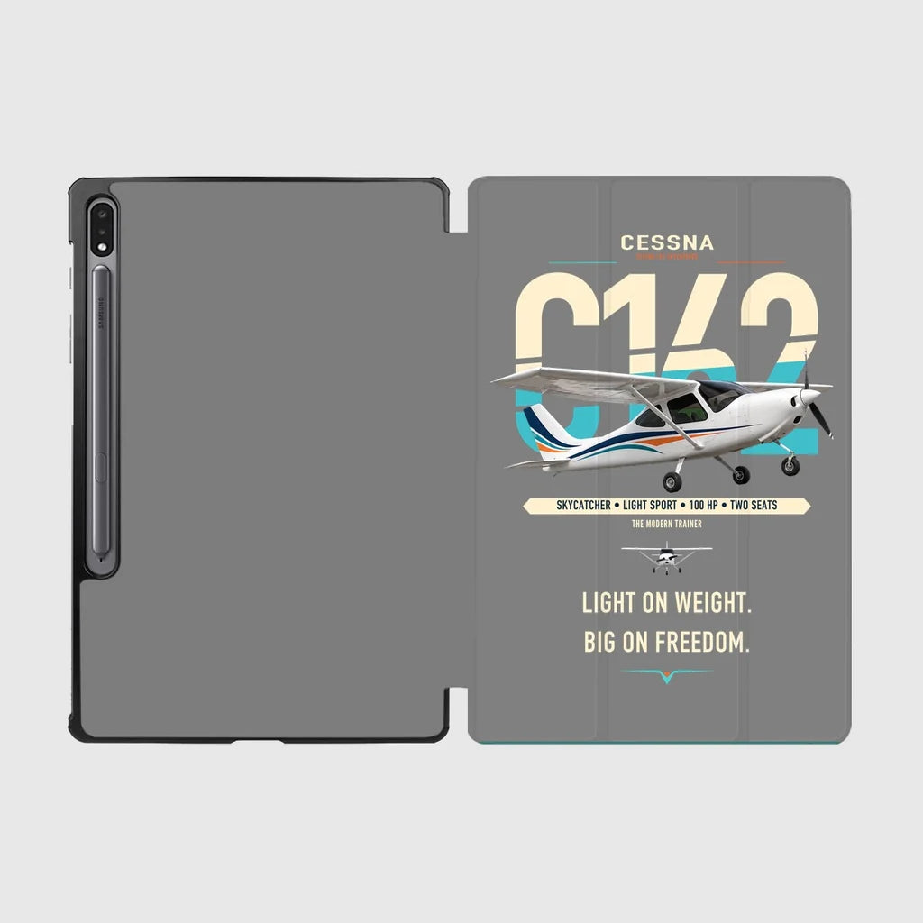 Cessna 162 Skycatcher design on gray samsung tablet tablet case