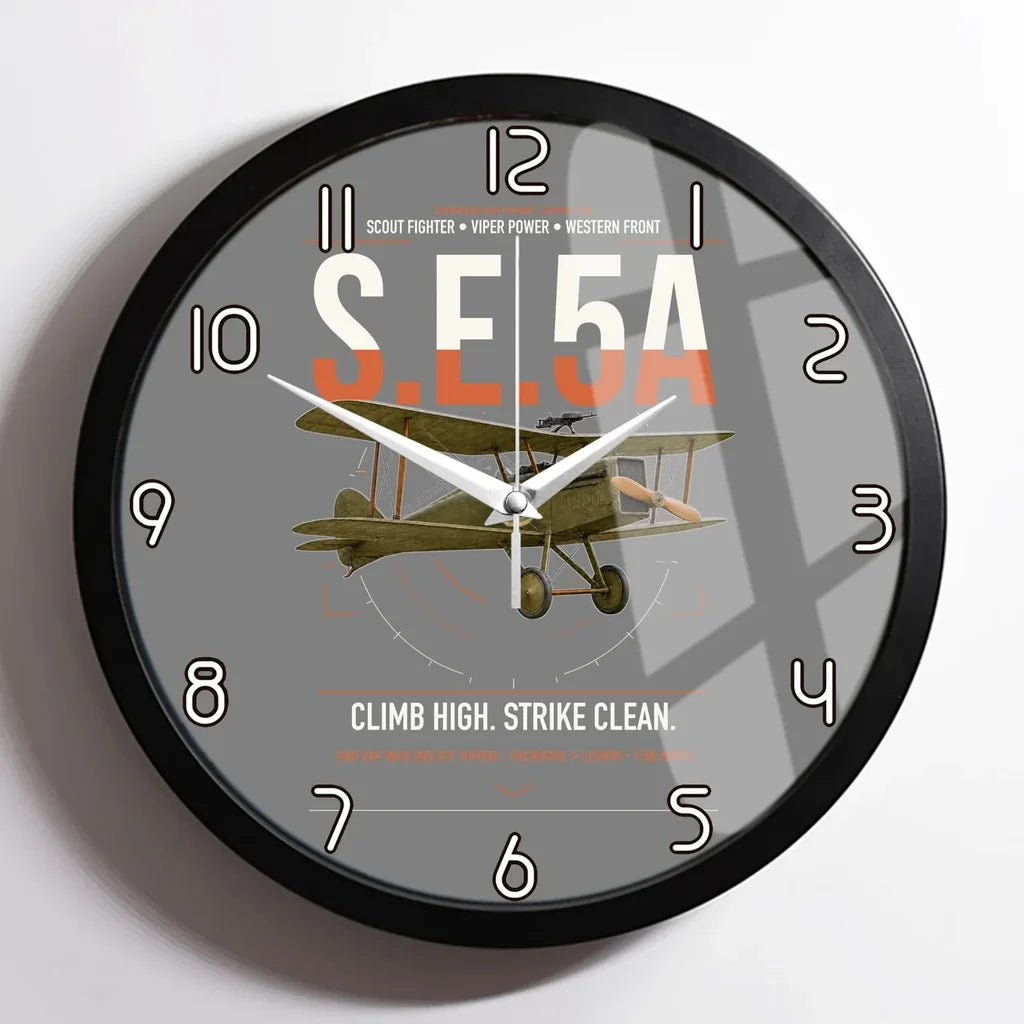 Royal Aircraft Factory S.E.5a design on gray framed wall clock