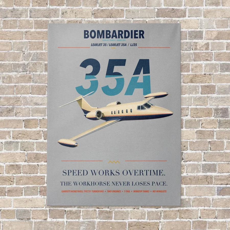 Bombardier Learjet 35A vertical canvas print - no frame - light gray background
