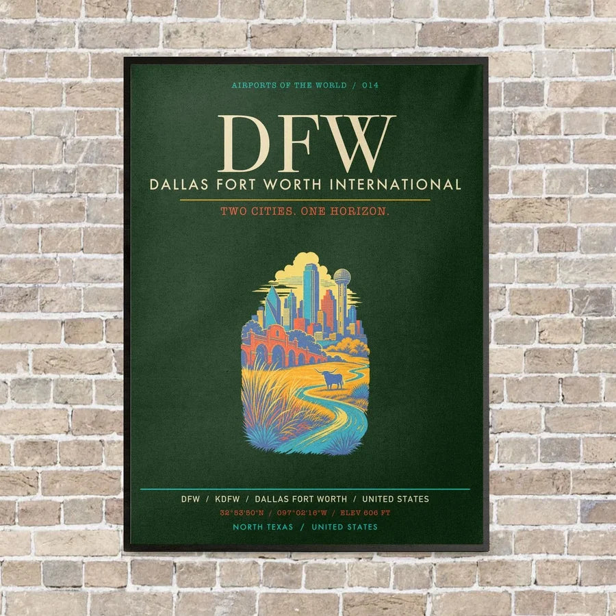 Dallas Fort Worth International Airport DFW - Canvas Framed - Dark Green