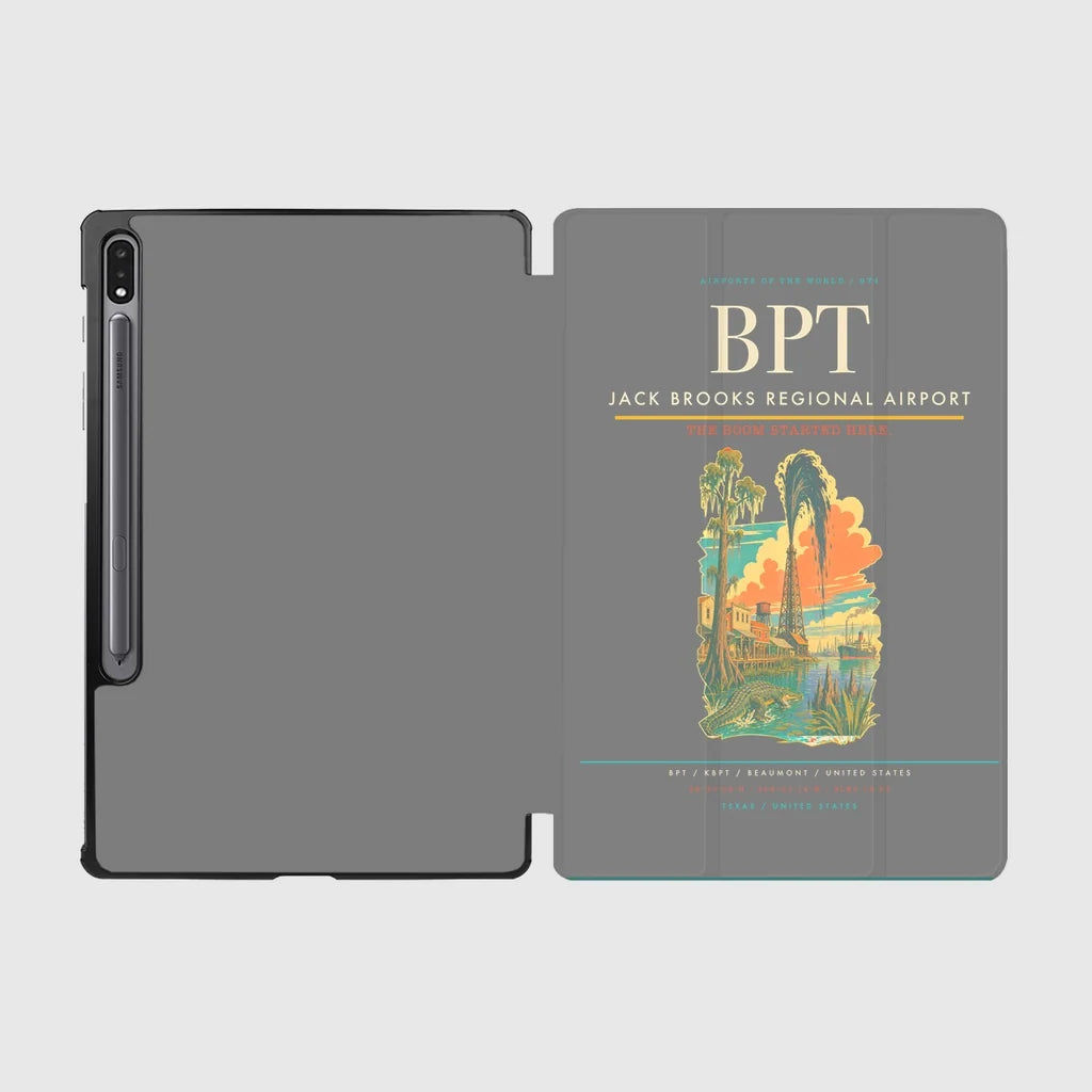 Jack Brooks Regional Airport (BPT) design on gray samsung tablet tablet case