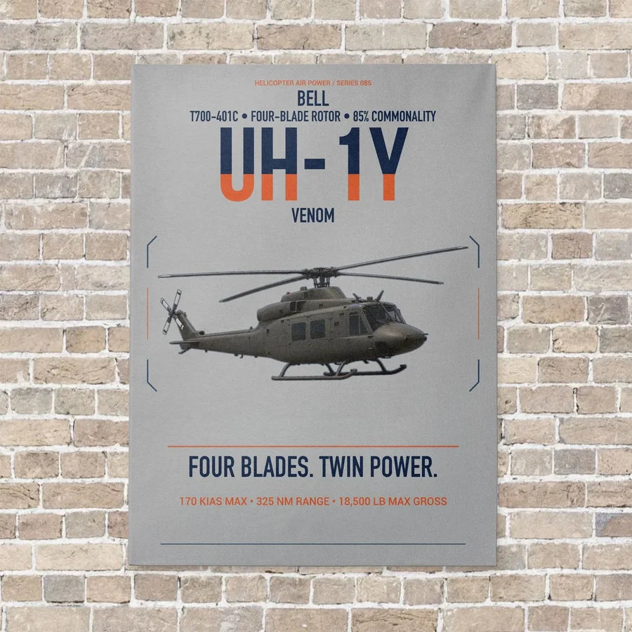 Bell UH-1Y Venom vertical canvas print - no frame - light gray background