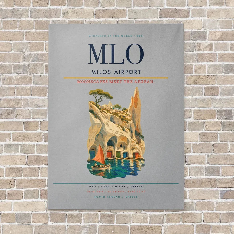 Milos Airport MLO vertical canvas print - no frame - light gray background
