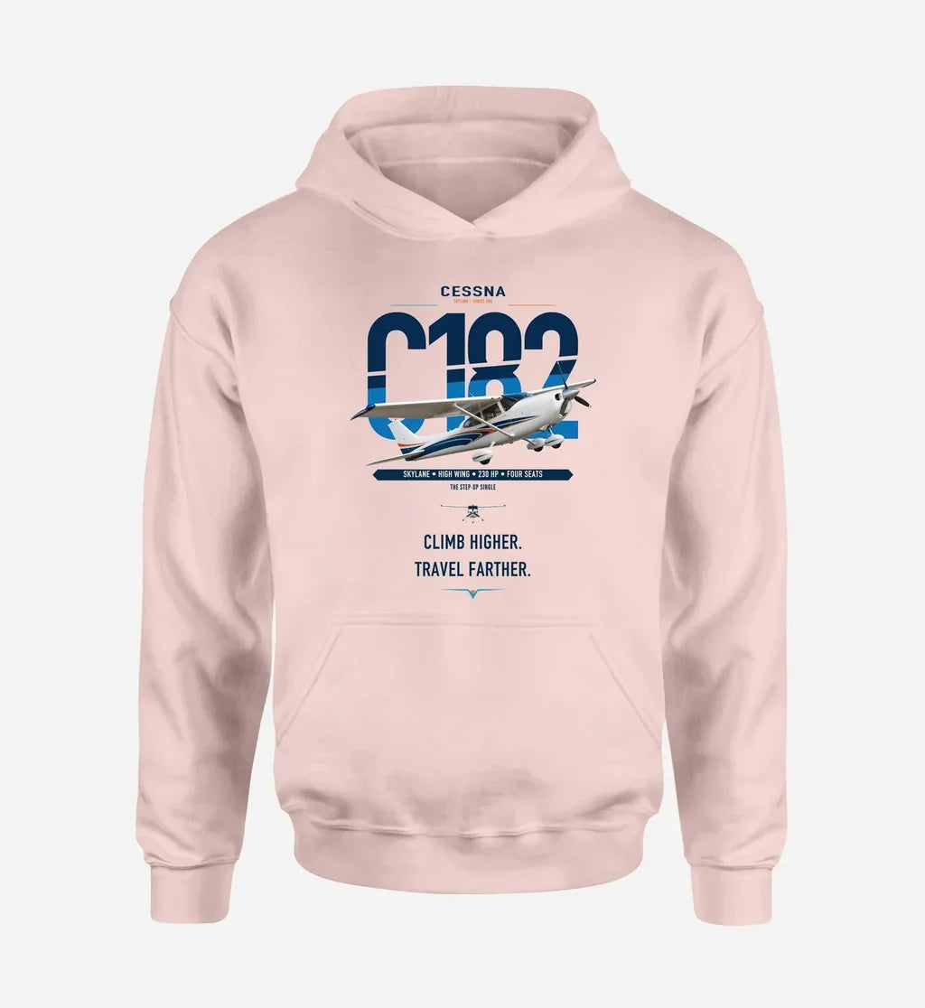 Cessna 182 Skylane design on pink double-side hoodie, single-side print