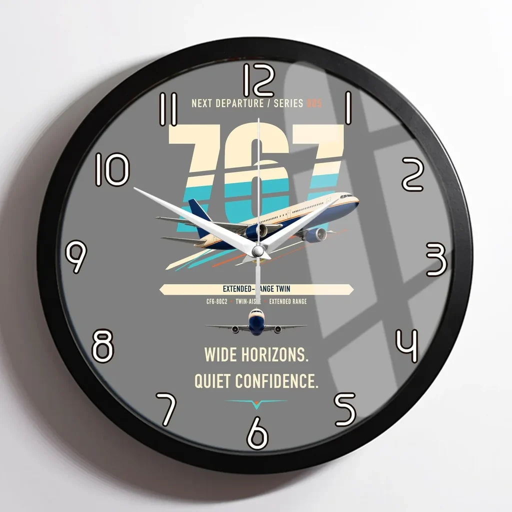 Boeing 767-300ER design on gray framed wall clock