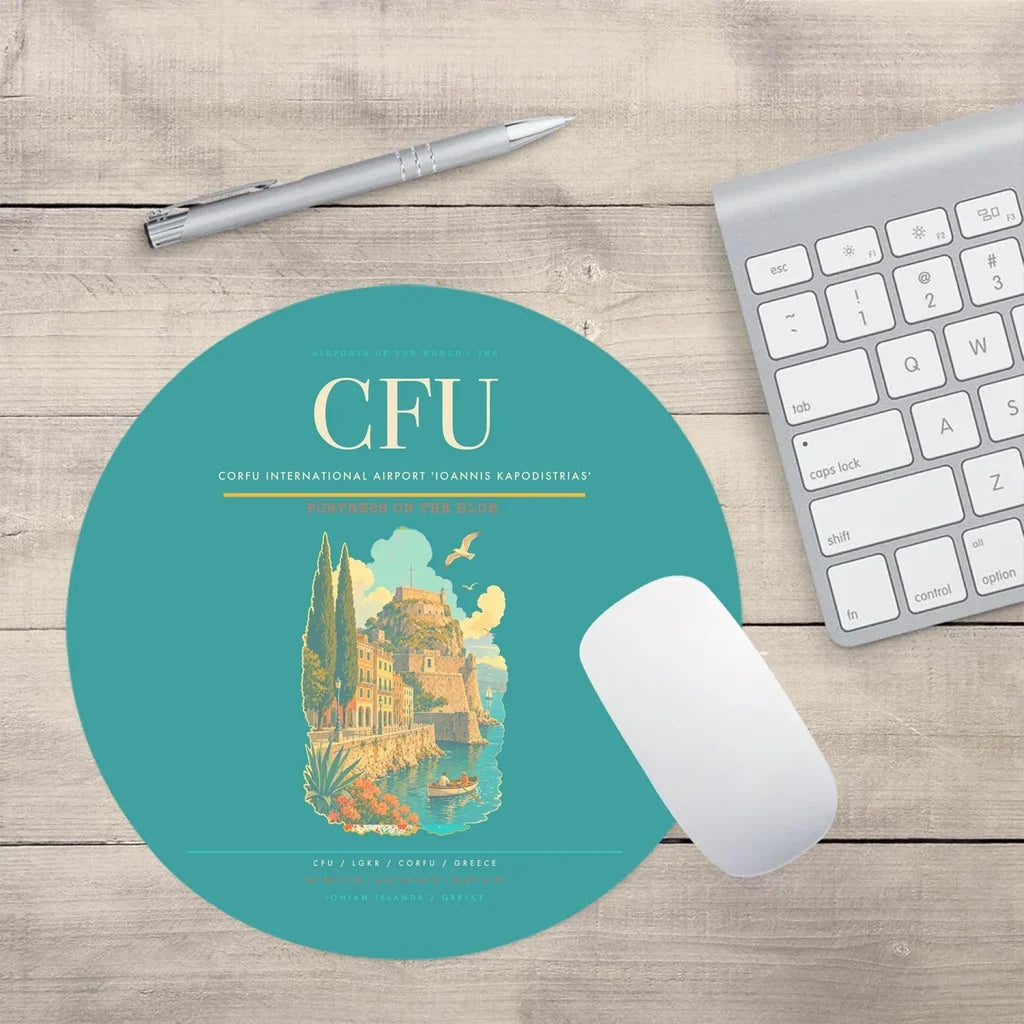 Corfu International Airport 'Ioannis Kapodistrias' CFU Mouse-Pad Round - Turquoise