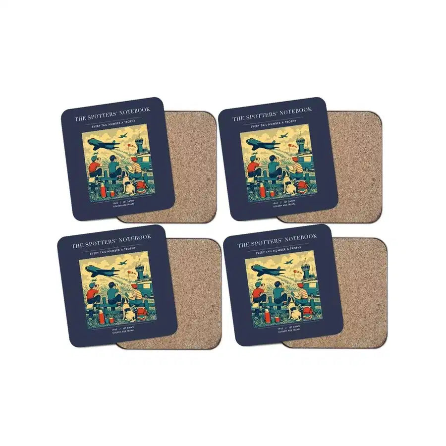 The Spotters' Notebook - Designed Coasters design on navy blue 4-pieces-set