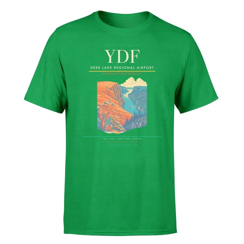 Deer Lake Regional Airport (YDF) T-Shirt single-side front print in Green | deer-lake-regional-airport-ydf-double-side-t-shirt