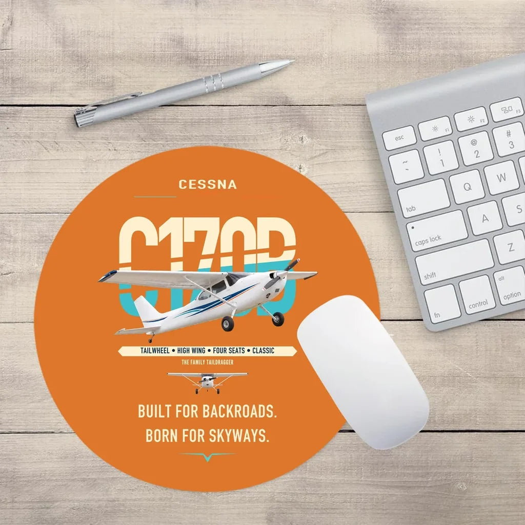 Cessna 170B design on orange round mouse pad
