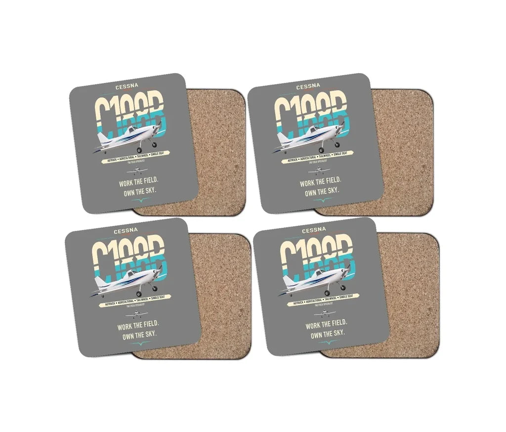 Cessna A188B AgTruck design on gray 4 pieces set coaster