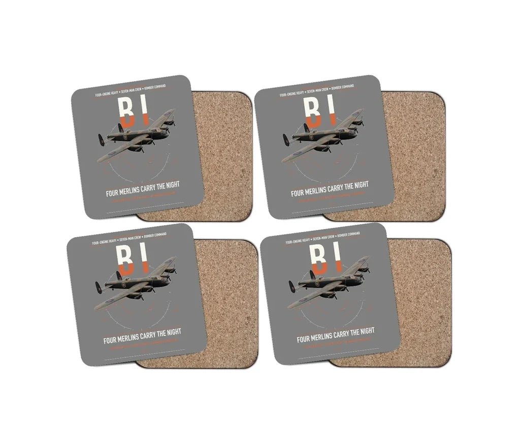 Avro Lancaster B I design on gray 4 pieces set coaster