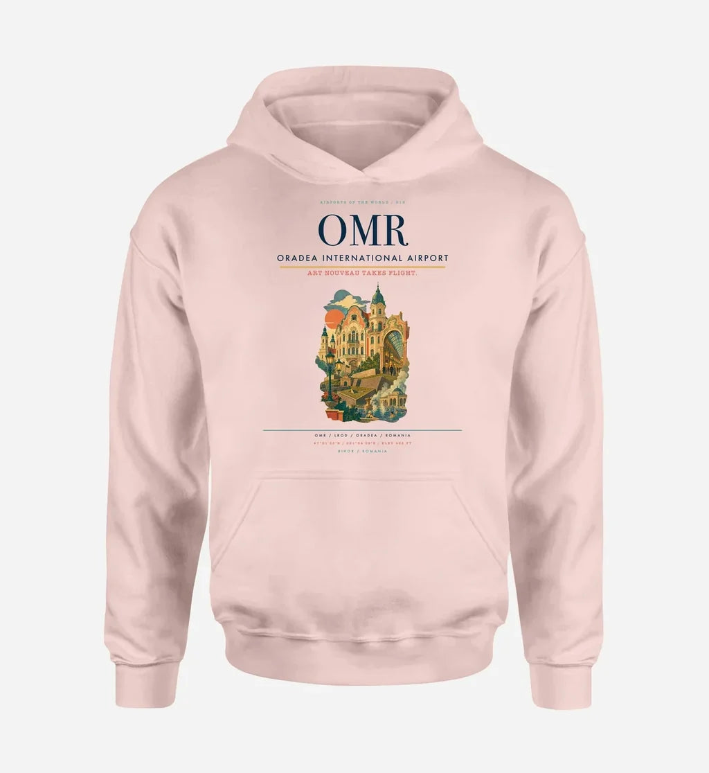 Oradea International Airport (OMR) design on pink hoodie single-side print