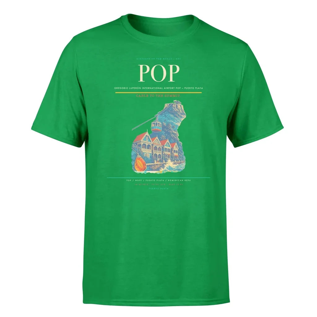 Gregorio Luperón International Airport (POP) T-Shirt single-side front print in Green | gregorio-luperón-international-airport-pop-double-side-t-shirt